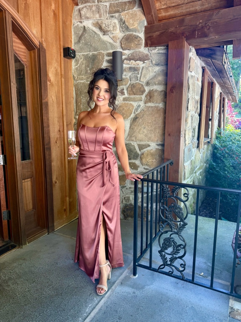 Revelry Strapless Satin Gown in Rose Gold